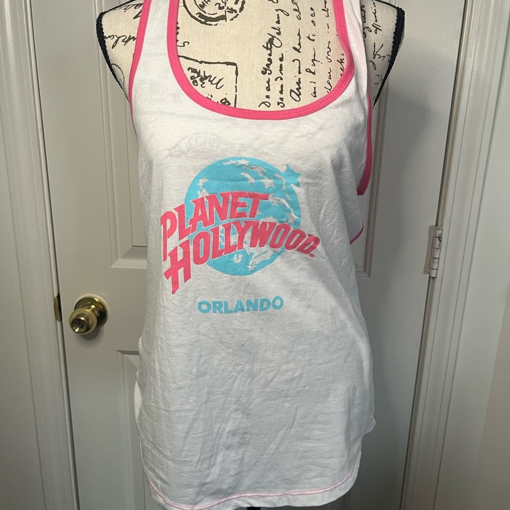 Planet Hollywood Pink and White Tank Top